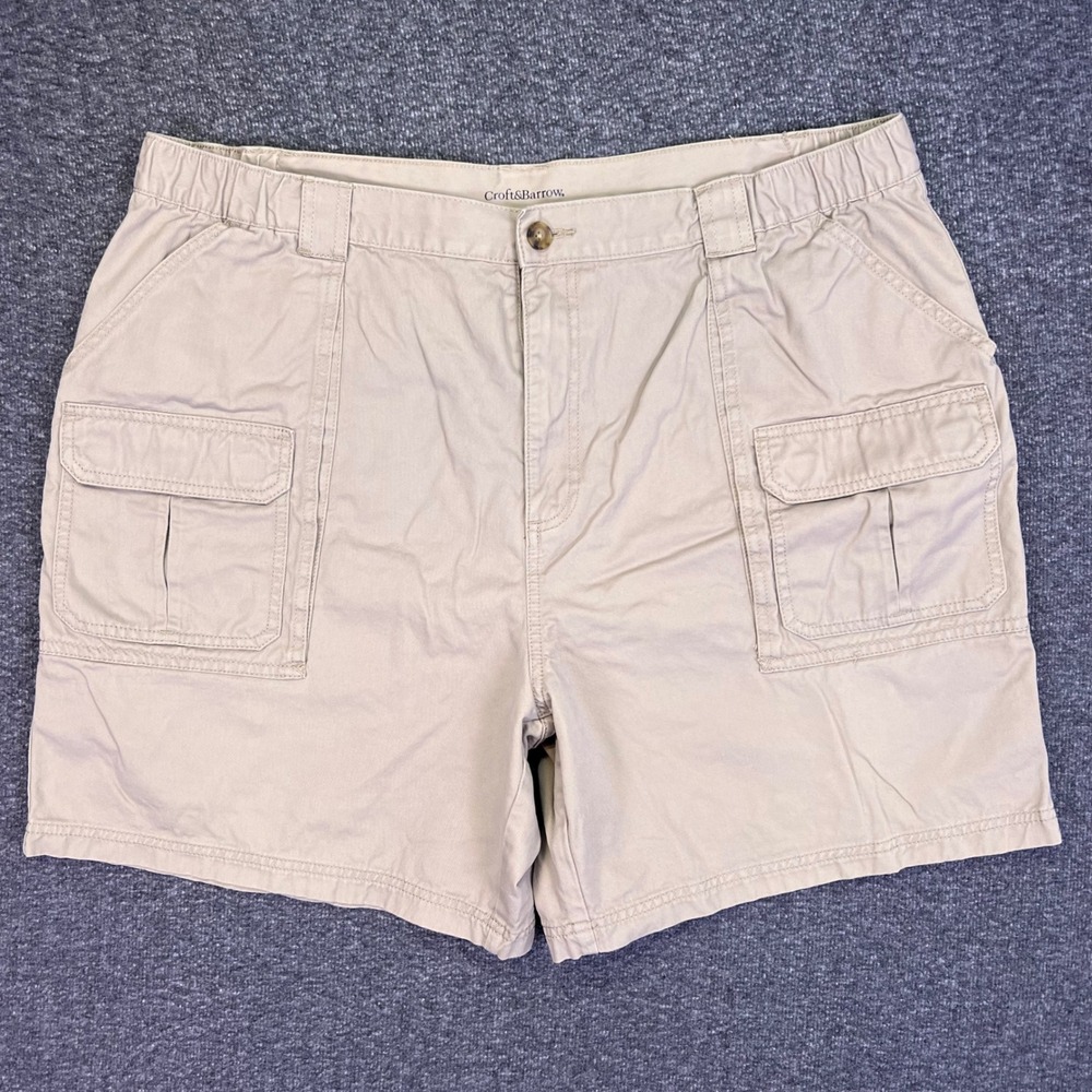 Croft & Barrow Cargo Shorts Mens 42 Khaki Tan Casual Outdoor Hiking Utility